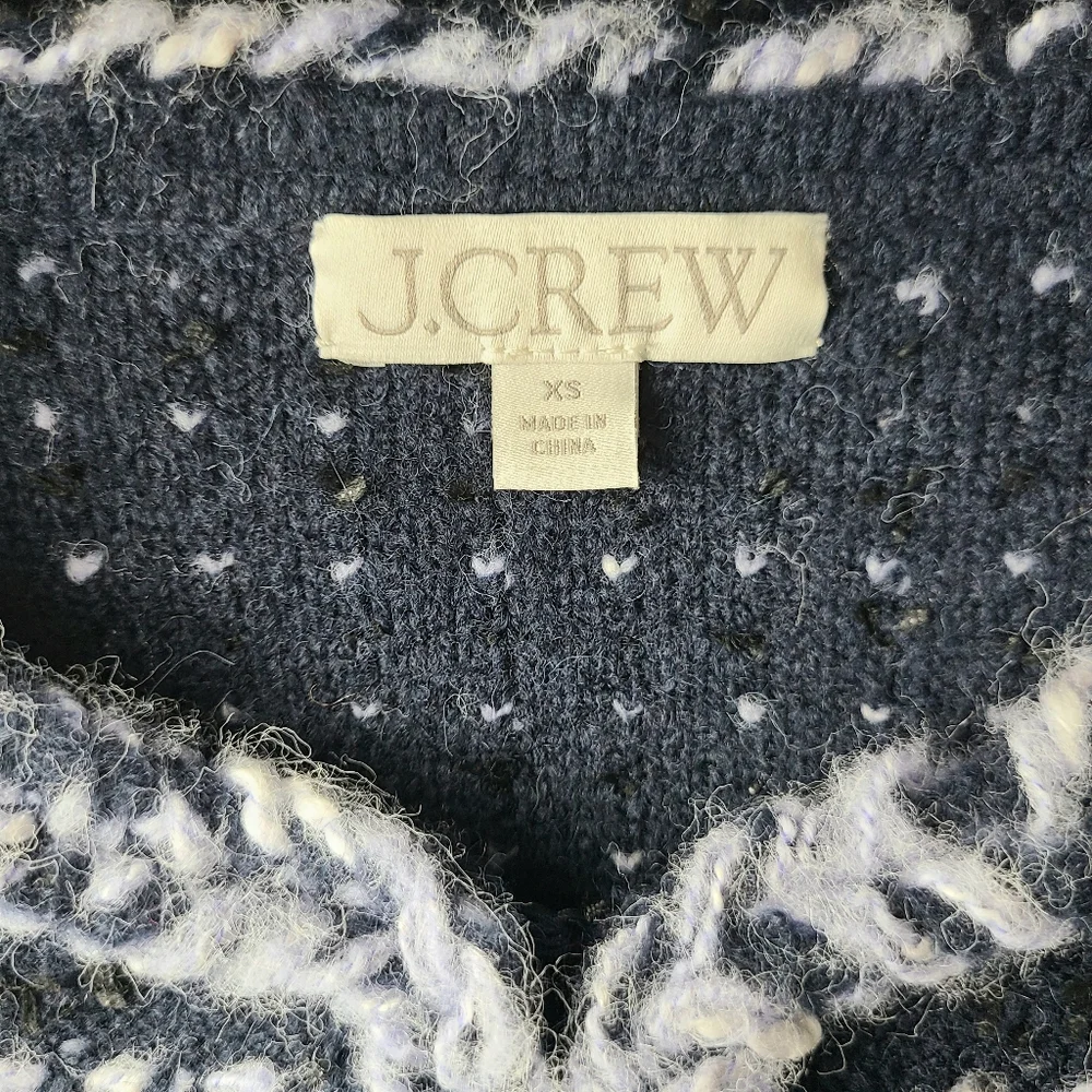 J. Crew Cropped Marled Yarn Navy Blue Merino Wool Alpaca Lady Jacket Blazer - Picture 13 of 13
